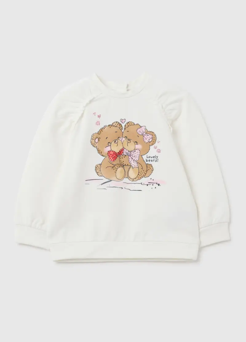 FAGOTTINO Felpa Da Bambina In Cotone Elasticizzato Bianca Regular Fit Con Orsacchiotti, Bianco