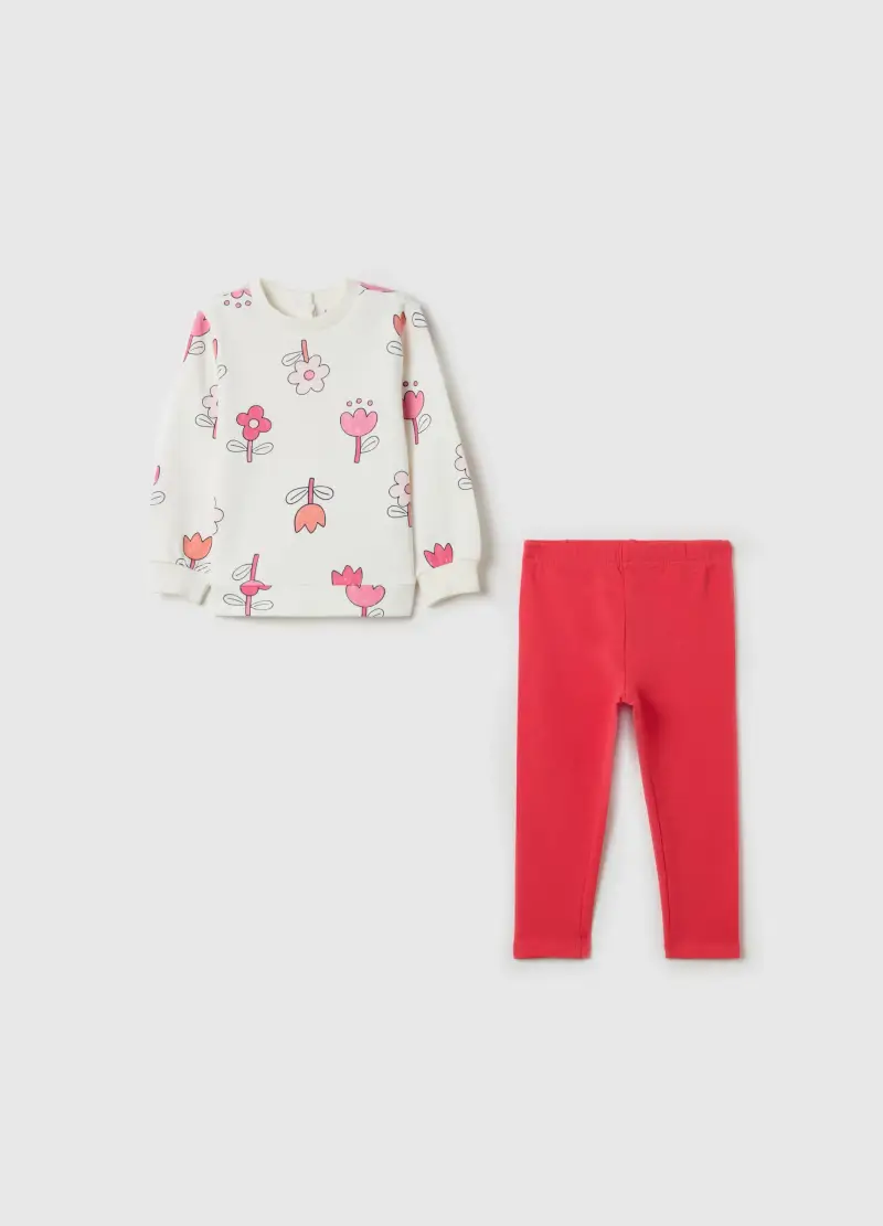 FAGOTTINO Jogging Set In Cotone Con Stampa Fiori, Bambina, Multicolor