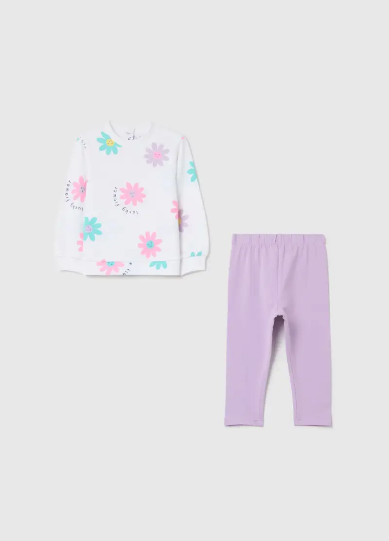 FAGOTTINO Jogging Set In Cotone Con Stampa "lucky Flower", Bambina, Multicolor