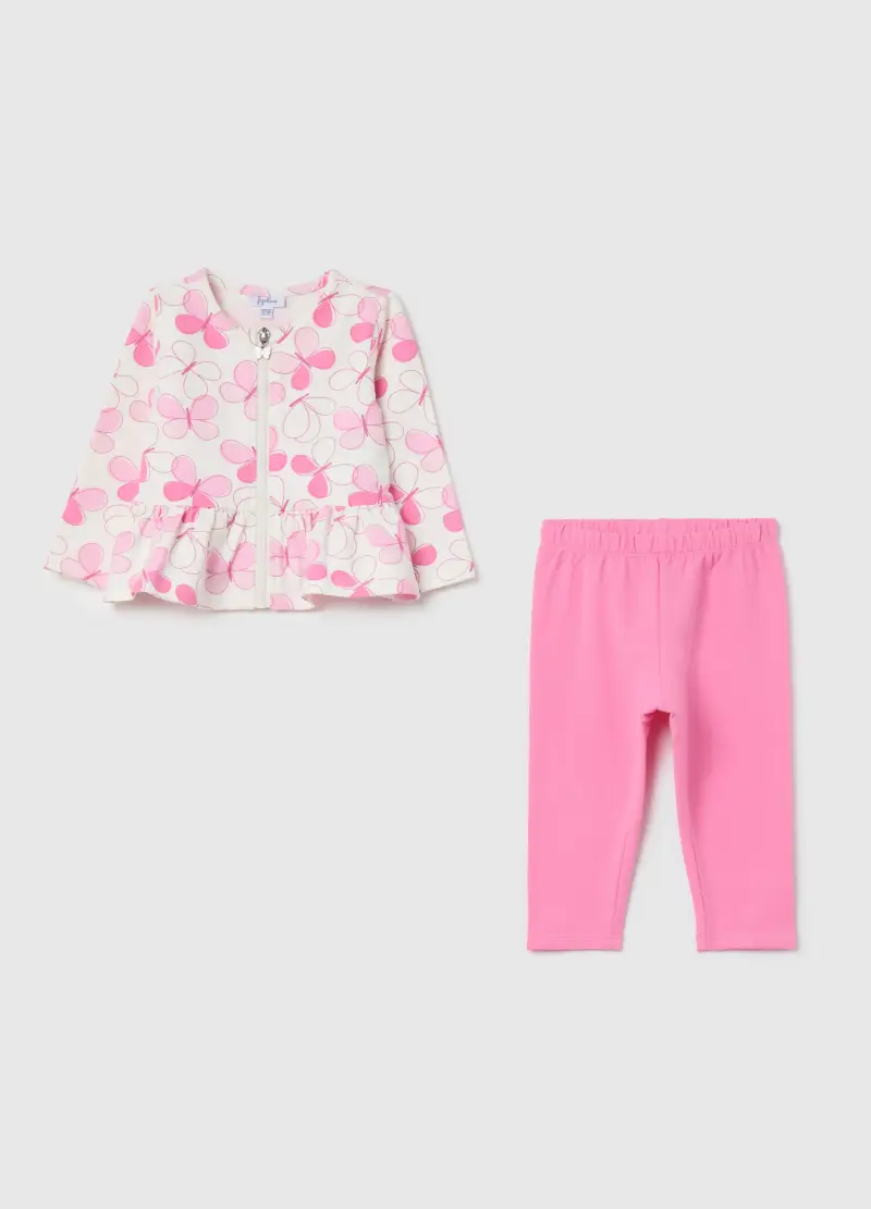 FAGOTTINO Jogging Set In Cotone Stretch Con Stampa Farfalle, Bambina, Multicolor