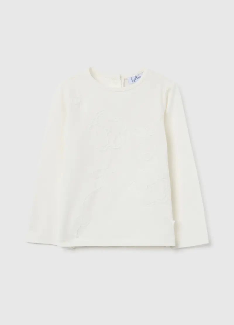 FAGOTTINO Maglietta Ricamata In Cotone Elasticizzato Bianca Da Bimba Regular Fit, Bambina, Bianco