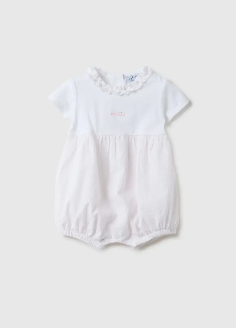 FAGOTTINO Pagliaccetto In Puro Cotone Multicolor Da Neonata Con Collo A Volant, Multicolor