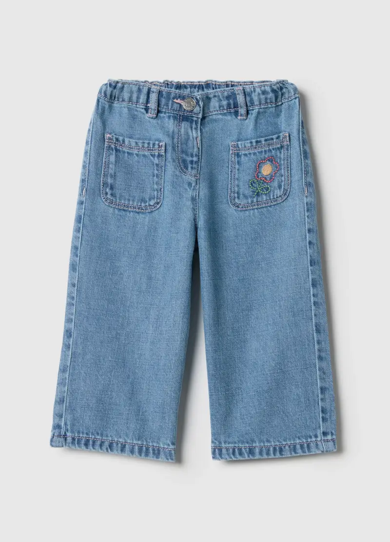 FAGOTTINO Pantaloni In Misto Cotone Blu Da Bimba Regular Fit Con Ricami, Bambina, Blu