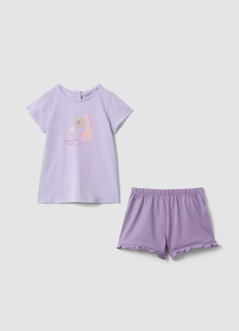 FAGOTTINO Pigiama Corto In Puro Cotone Viola Da Neonata Regular Fit Con Stampa, Bambina, Viola