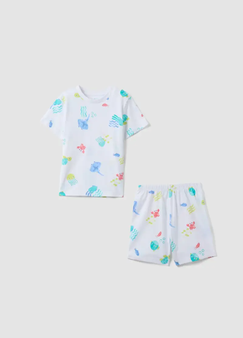 FAGOTTINO Pigiama In Puro Cotone Bianco Da Neonato Regular Fit Con Stampe Marine, Bambino, Bianco