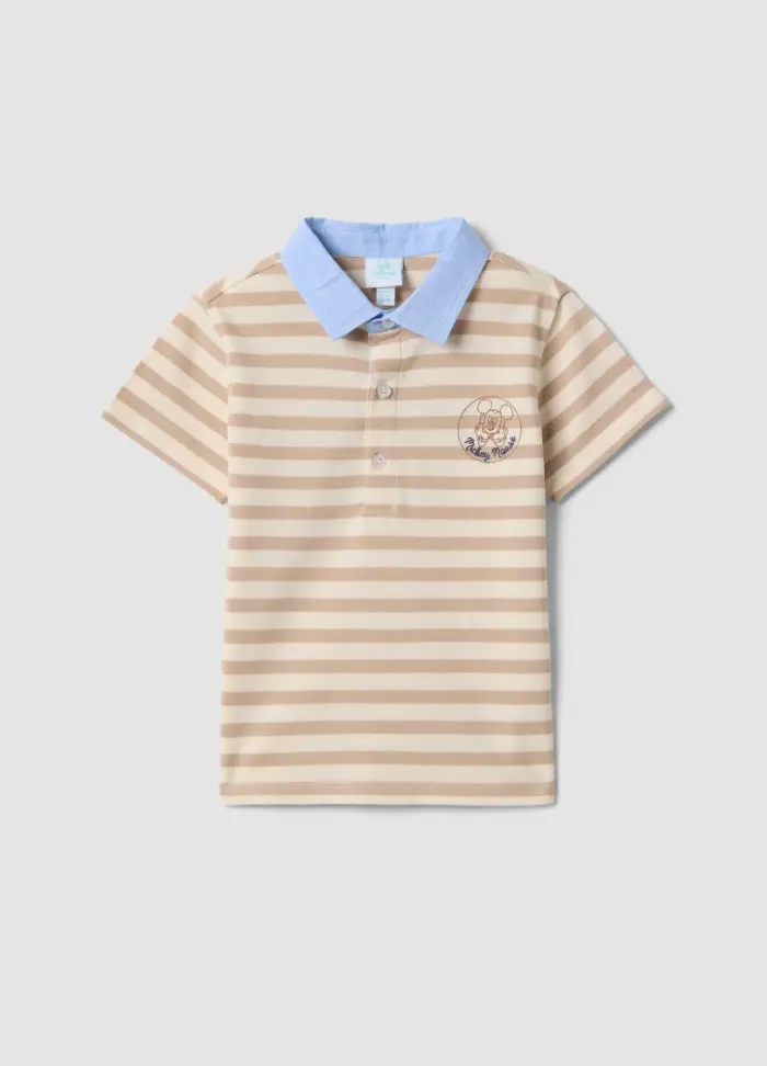 FAGOTTINO Polo In Cotone Elasticizzato A Righe Multicolor Con Ricamo Topolino, Bambino, Multicolor
