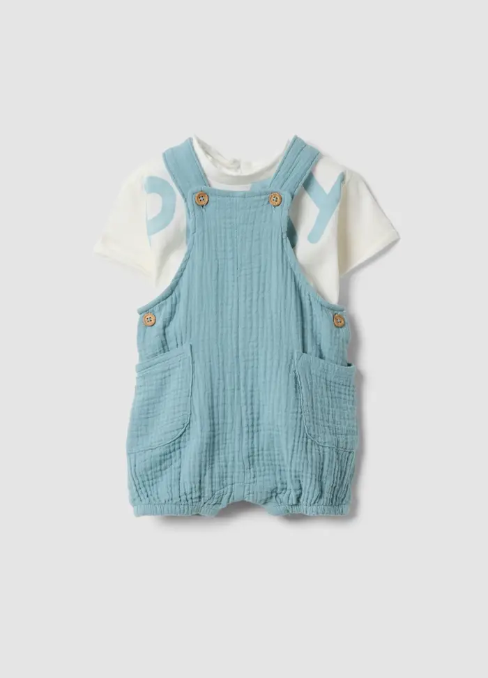 FAGOTTINO Set Azzurro E Bianco In Puro Cotone Da Neonato, Multicolor