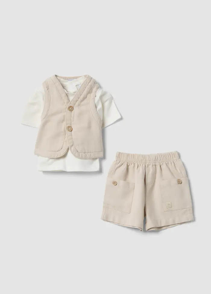 FAGOTTINO Set Beige In Misto Cotone E Lino Per Neonati, Neonato, Beige