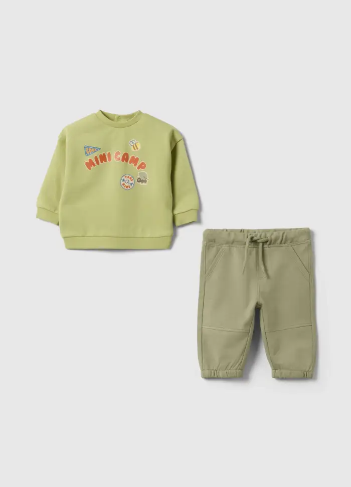 FAGOTTINO Set Felpa Pantalone In Puro Cotone Verde Da Neonato Regular Fit, Verde