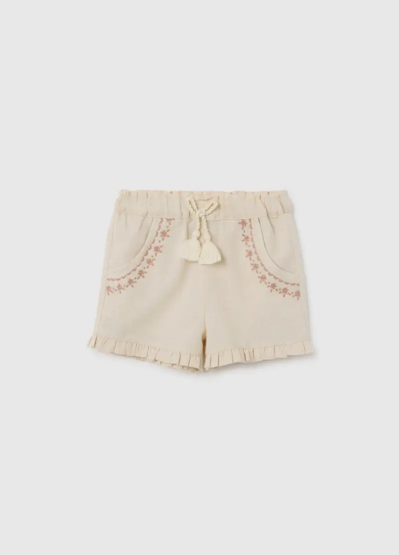 FAGOTTINO Short Da Neonata In Cotone Beige Regular Fit Con Frange, Bambina, Beige