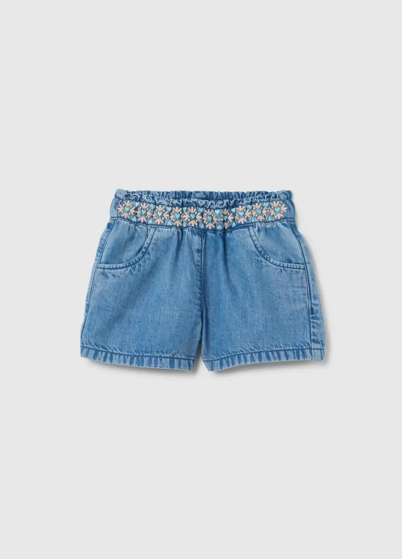 FAGOTTINO Shorts Da Neonata In Denim Regular Fit Con Ricami, Bambina, Denim