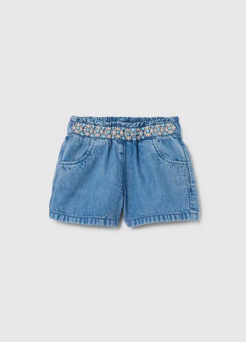 FAGOTTINO, Shorts Da Neonata In Denim Regular Fit Con Ricami, Bambina, Denim, Taglia: 12-18