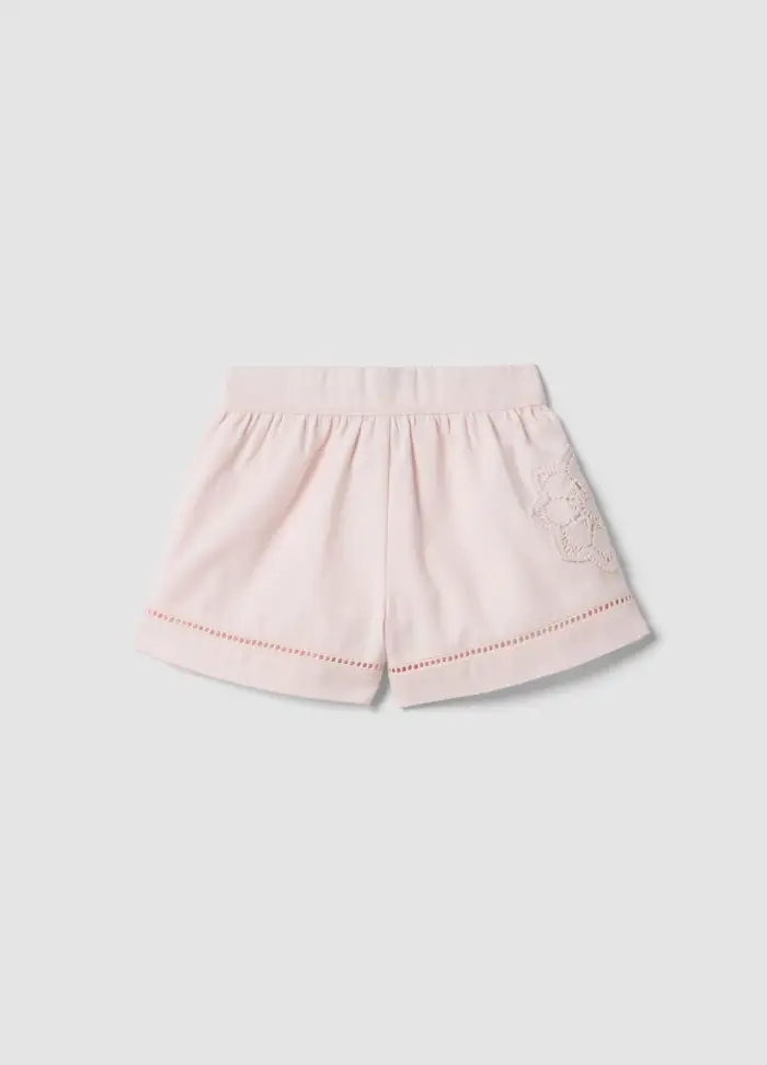 FAGOTTINO Shorts Rosa In Puro Cotone Con Ricamo Traforato, Bambina, Beige