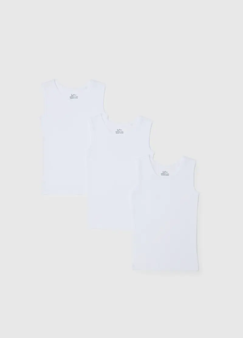 FAGOTTINO Tripack Canottiere Bianche Da Neonato In Puro Cotone, Unisex, Bianco