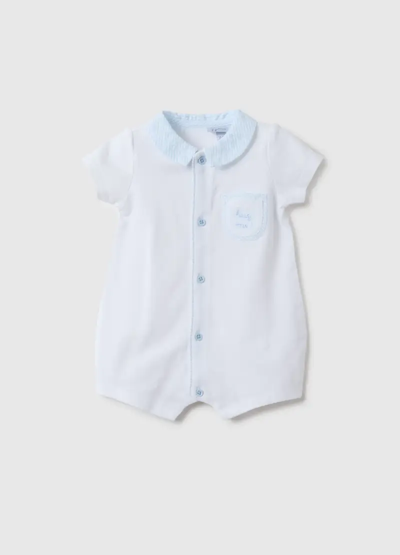 FAGOTTINO Tutina In Puro Cotone Bianco Da Neonato Con Colletto A Punta, Bianco