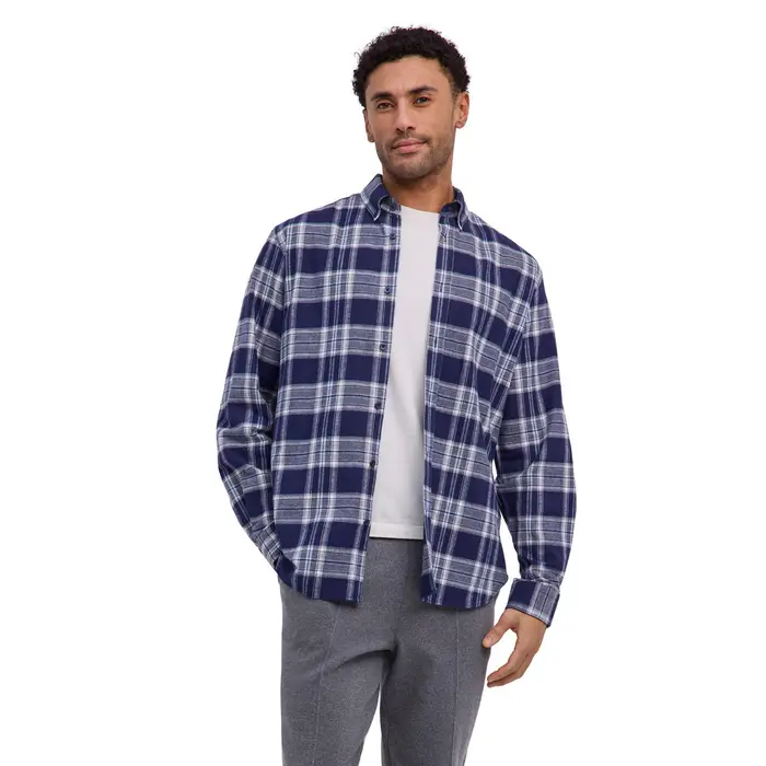 Flannel Uomo Camicia Blu