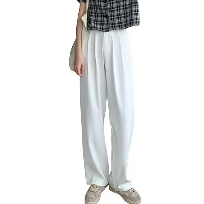 Pantaloni da Abito Ampi Eleganti da Donna a Vita Alta a Gamba Larga con Tasche Pantaloni da Ufficio alla Moda Tinta Unita S bianco