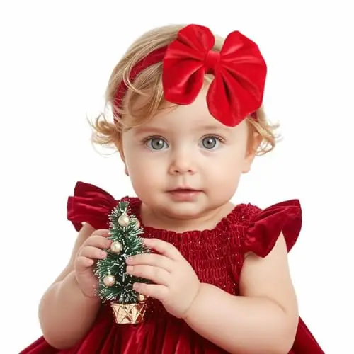 Bottega della Principessa Fascetta per Capelli Neonata con Fiocco in Velluto-Fascia per capelli Bambina (da 3 a 18 mesi)