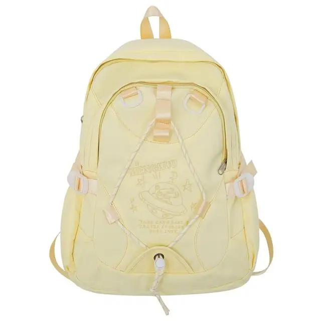 Nuova Ragazza Tempo Libero Bianco Ricamo Nylon Kawaii Zaino Scolastico Donne College Zaino Signora Carino Laptop Moda Femminile Viaggio Borsa Libri No rabbit doll giallo