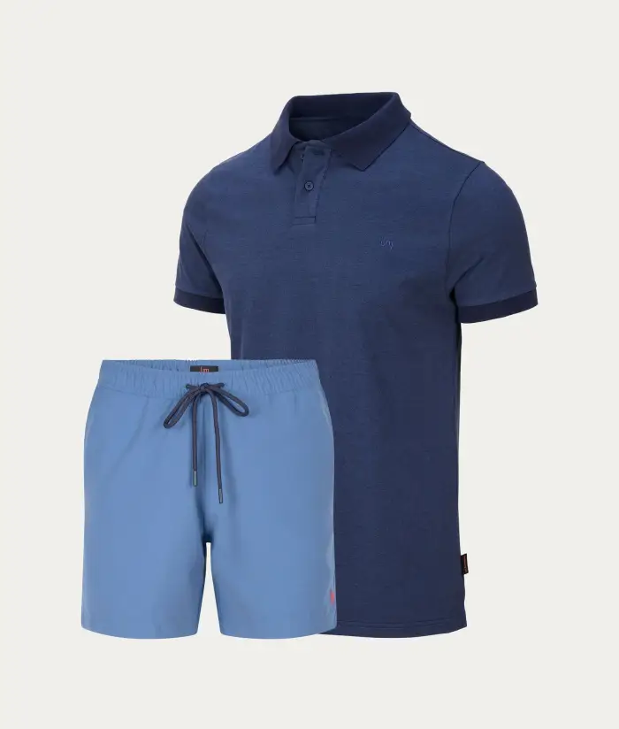Polo Blu + Costume da Bagno Azzurro Ghiaccio
