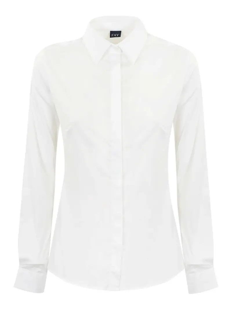 Fay Camicia In Popeline Con Collo Italiano Bianco