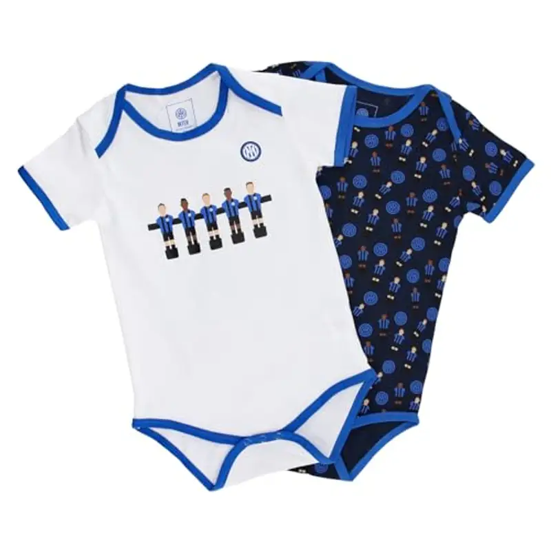 FC Internazionale Milano S.p.A. Set di 2 bodya maniche corte, neonato 0-24 mesi, Unisex, 100% cotone, Bianco, 9 mesi