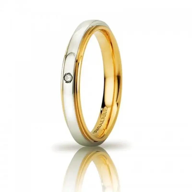 Unoaerre Fede Nuziale Cassiopea Slim con diamante 3mm Oro giallo bianco Brillanti Promesse