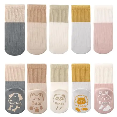 FedMois 5 paia calzini antiscivolo in cotone bimbi bambini, Lettera, 0