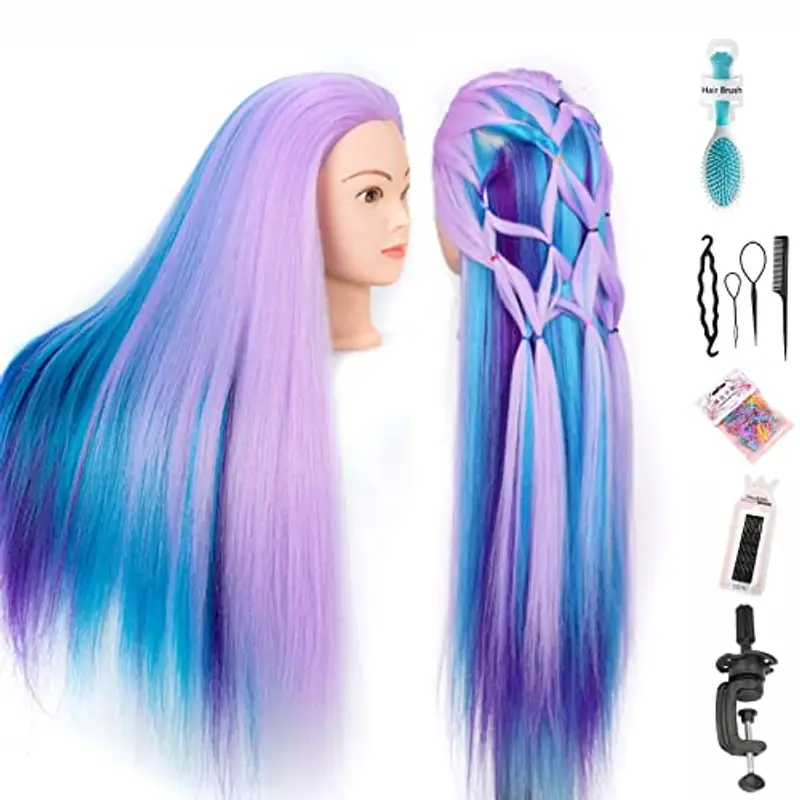FEIYANJF Testa per parrucchieri, 26Inch Morbidi Capelli 100% Sintetica per Acconciature con Staffa + DIY Accessori (Fiore di ciliegio