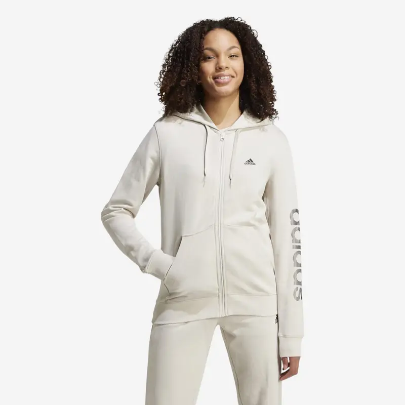 Felpa ADIDAS donna palestra con cappuccio e zip leggera beige | Adidas