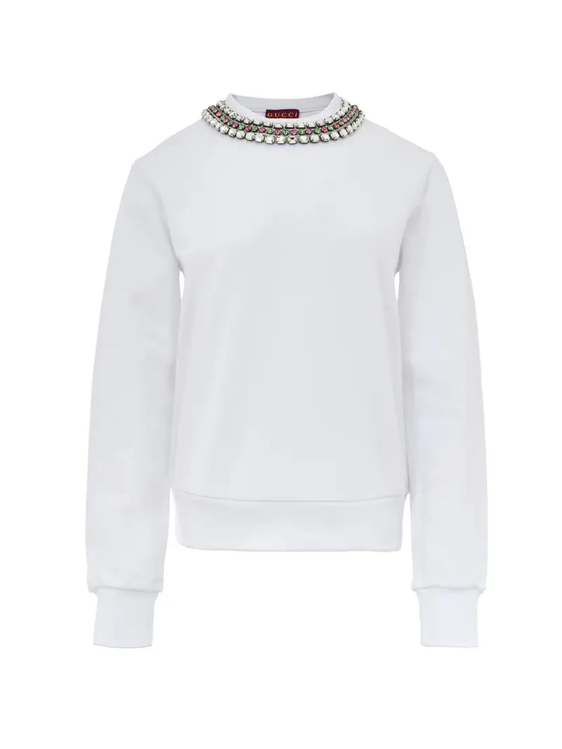 Gucci Felpa Bianca con Collo Gioiello
