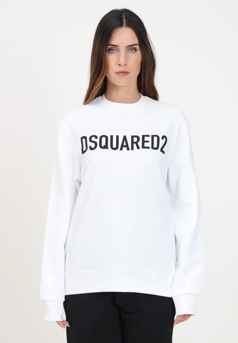 Dsquared2 Felpa girocollo bianca per donna e bambina con stampa logo lettering