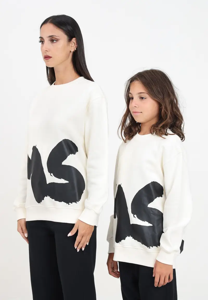 MSGM Felpa girocollo crema per donna e bambina con stampa lgoo