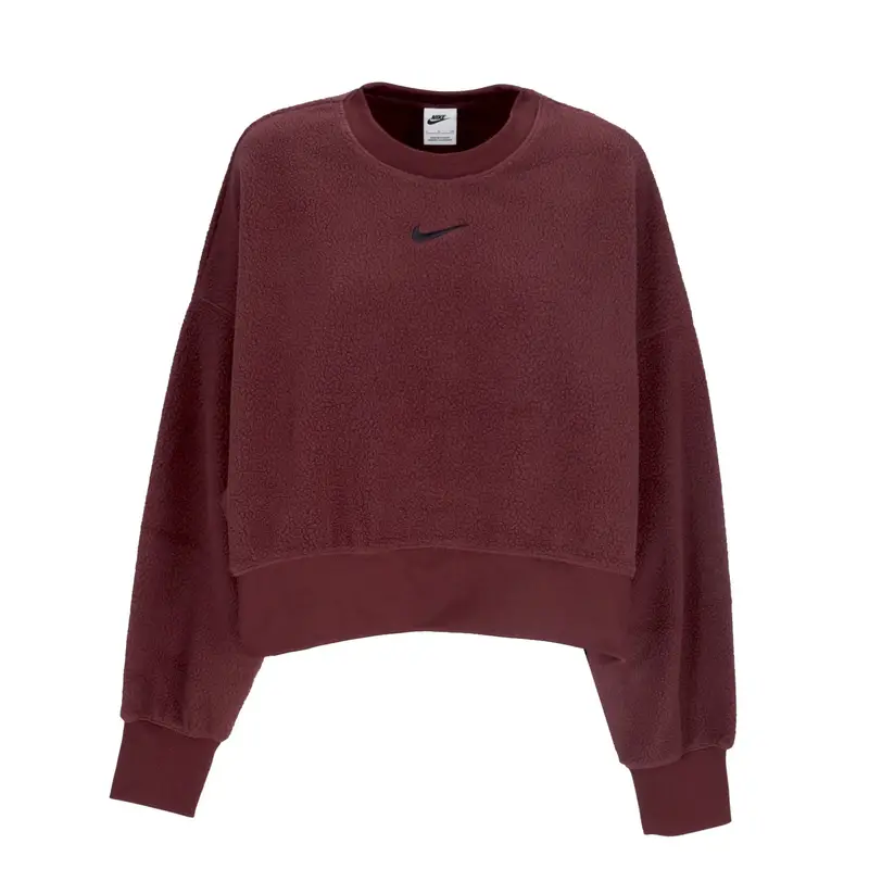 Nike Felpa Girocollo Donna W Sportswear Plush Mod Crop Crewneck Burgundy Crush/black