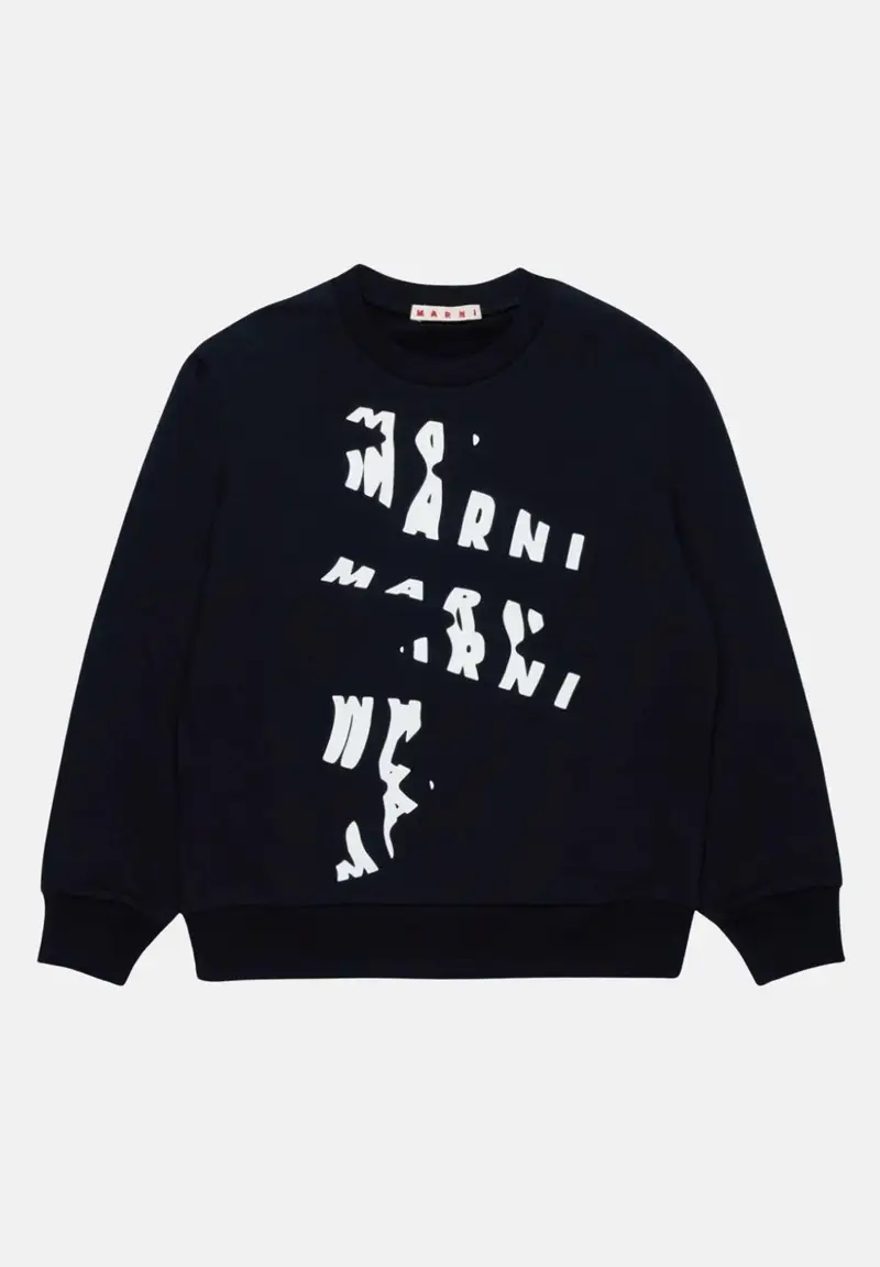 MARNI Felpa girocollo nera per donna e bambina con stampa