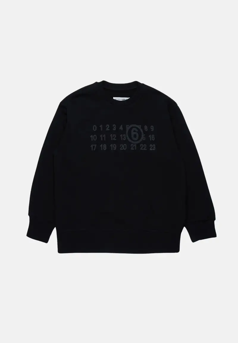 MAISON MARGIELA Felpa girocollo nera per donna e bambina con stampa Numerique