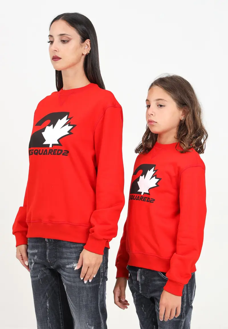 Dsquared2 Felpa girocollo rossa per donna e bambina con stampa logo