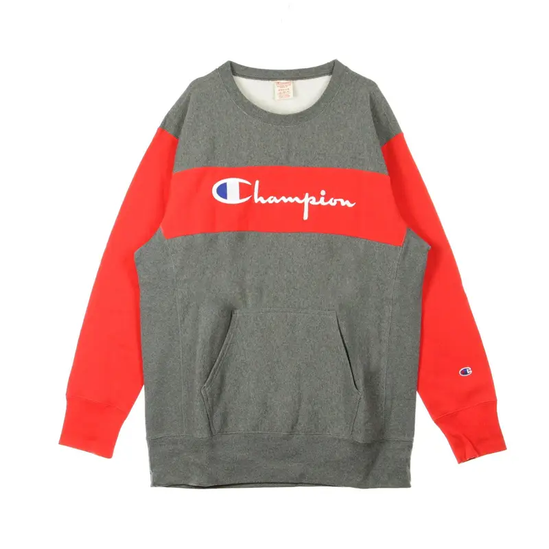 Champion Felpa Girocollo Uomo Colour Block Kangaroo Pocket Reverse Weave Grey/red