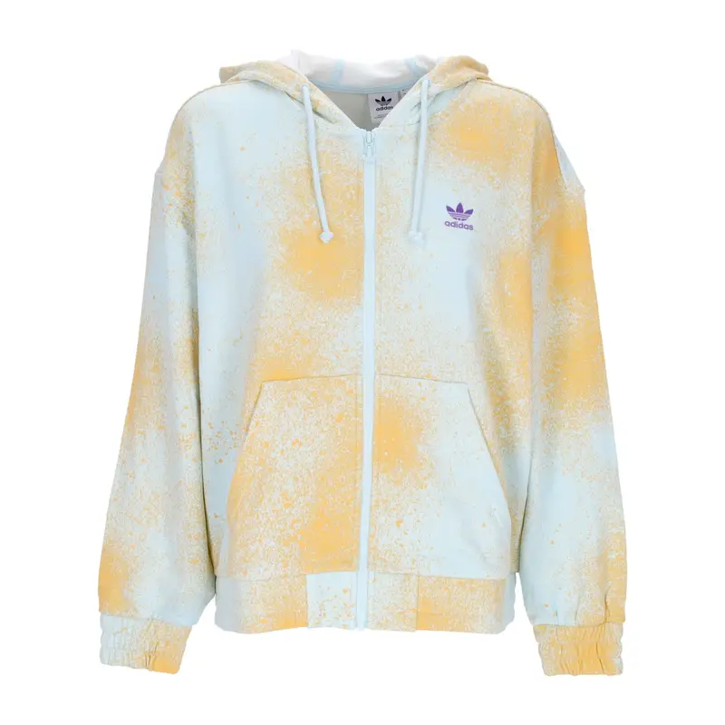 Adidas Felpa Leggera Cappuccio Donna All Over Print Full Zip Hoodie Almost Blue/hazy Orange