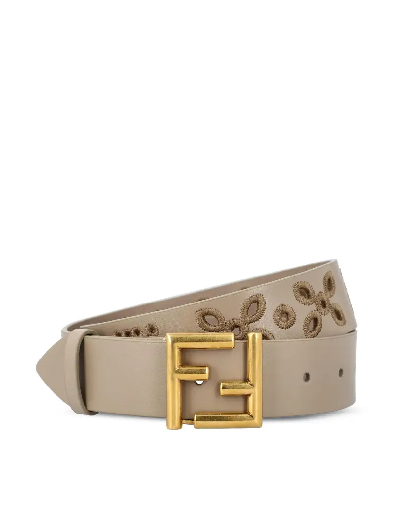 FENDI Cintura FF In Pelle GRIGIO