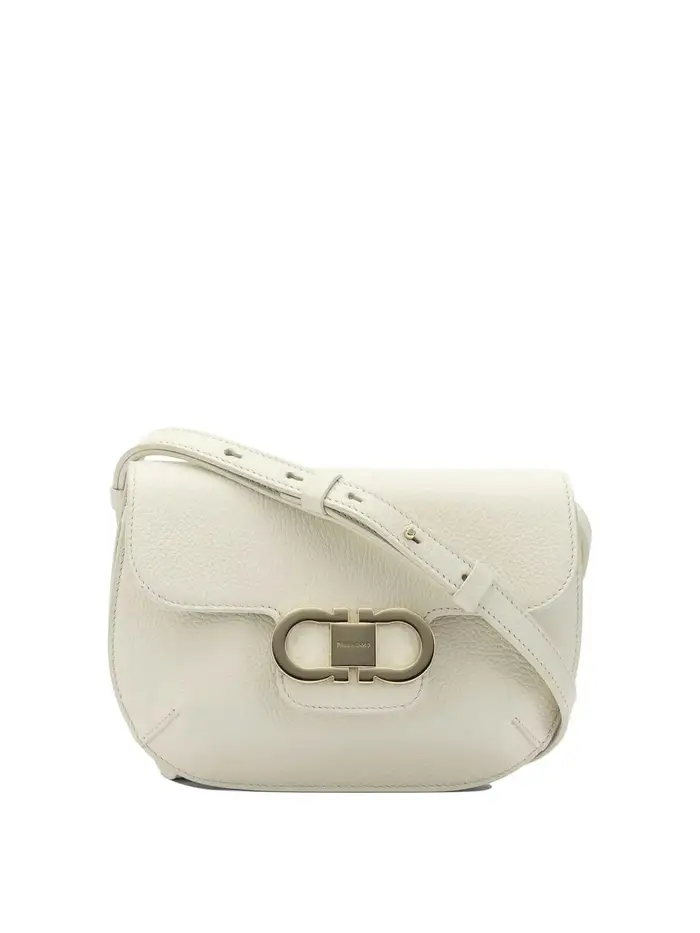 Ferragamo Borsa a tracolla Lizzi in pelle martellata Beige