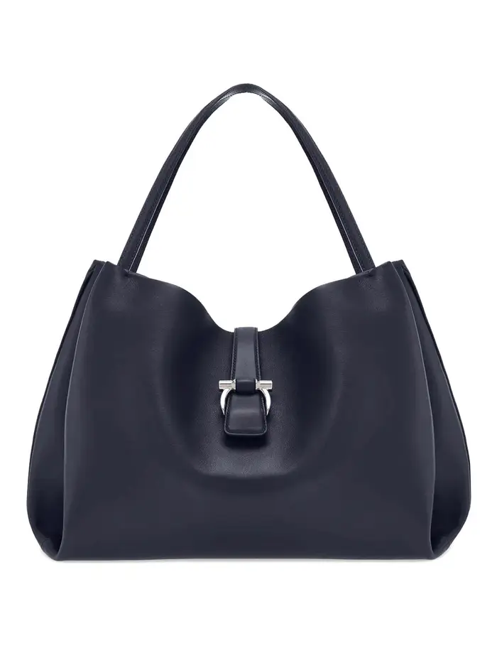 Borsa tote grande in pelle morbida Blu scuro