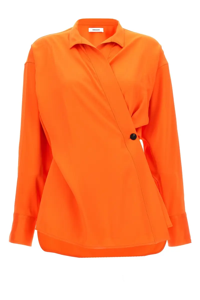 FERRAGAMO Camicia Asimmetrica Raso Arancione