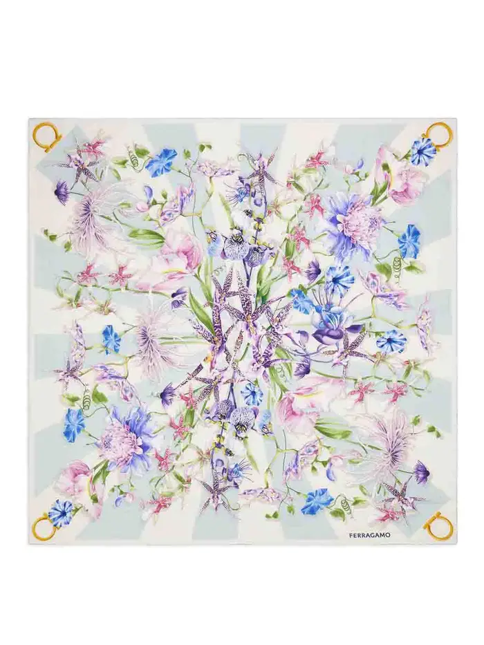 Ferragamo Foulard in seta stampata Blu