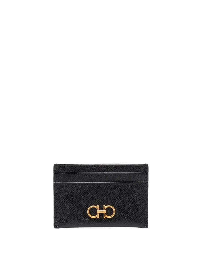 Ferragamo Porta carte di credito in pelle Gancini Nero