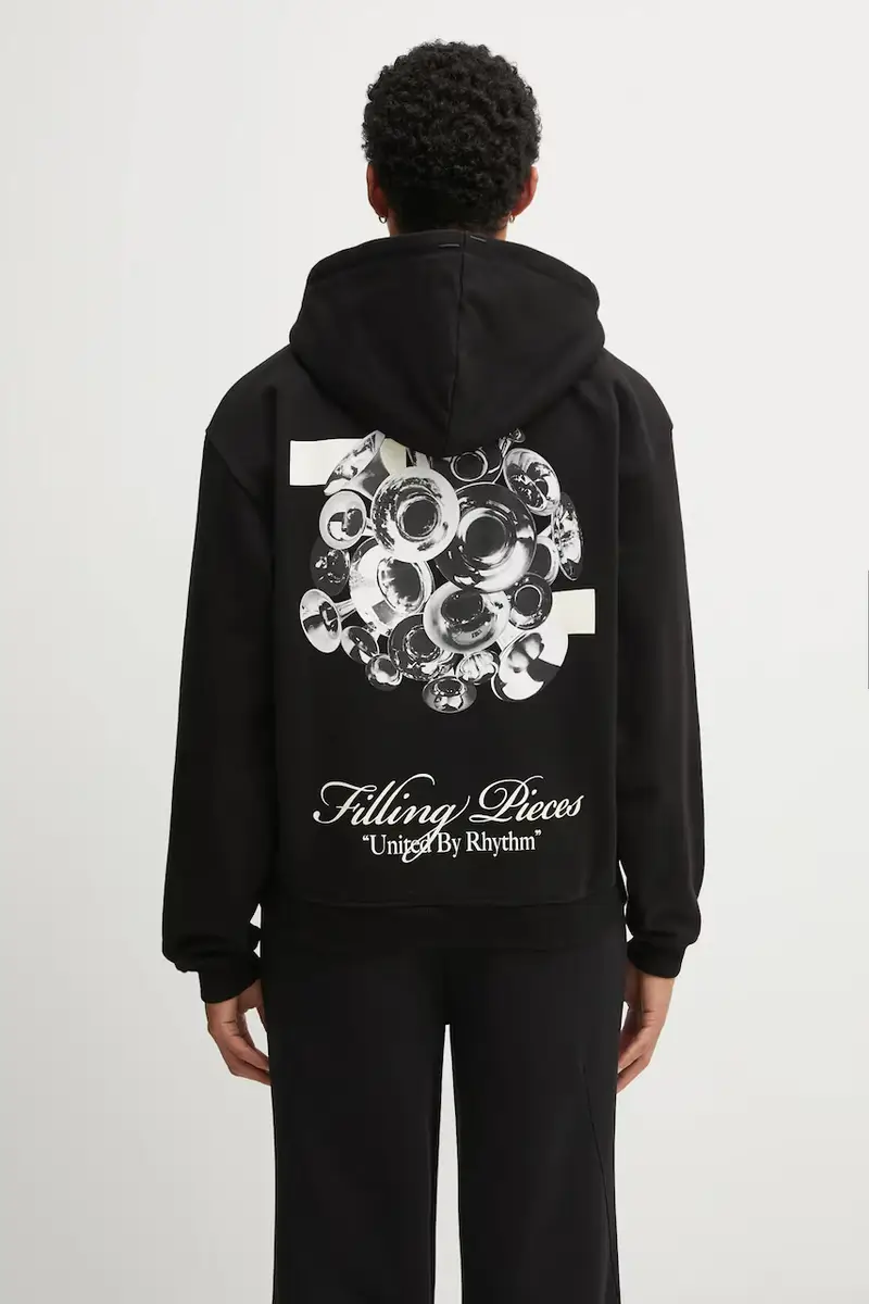 Filling Pieces felpa in cotone Zip Hoodie Bouquet uomo colore nero con cappuccio 422533501122
