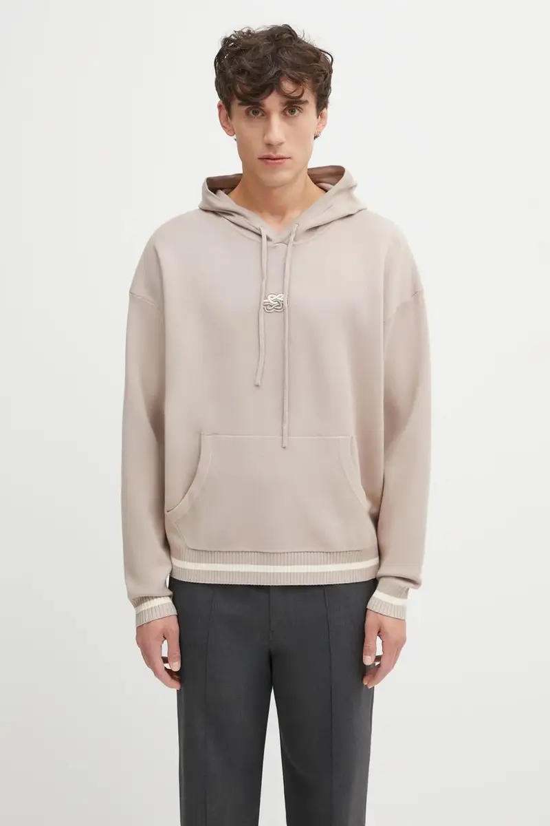 Filling Pieces felpa Knit Hoodie uomo colore beige con cappuccio con applicazione 422532500265