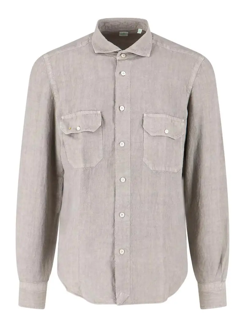 Finamore 1925 Camicia Sportiva In Lino Beige