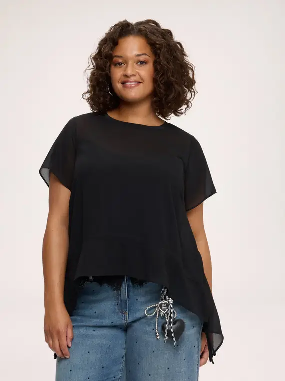 Blusa asimmetrica in georgette Donna, Nero (58 IT)
