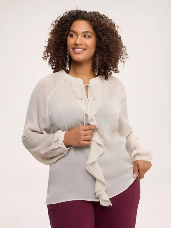 Fiorella Rubino Blusa con fiocco e volant Donna, Bianco (60-62 IT)